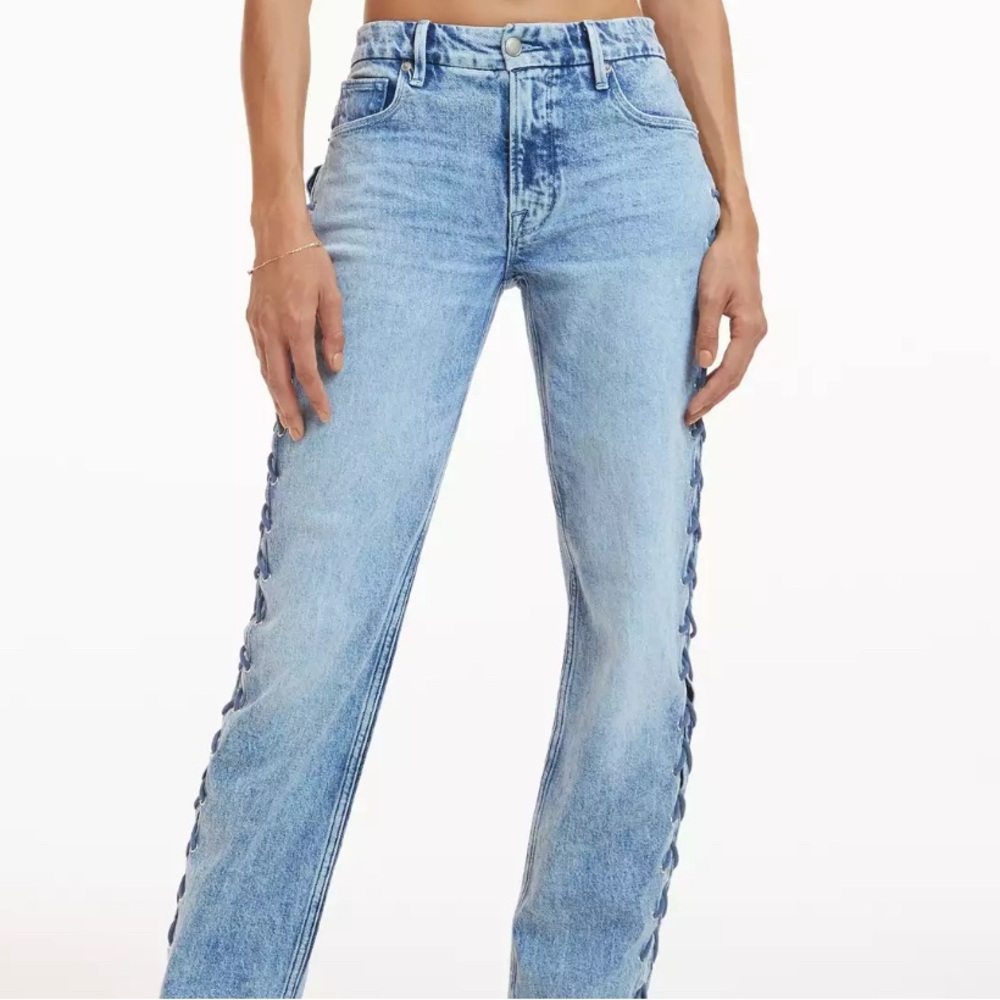 Good American Tie-up Pant Leg Denim Jeans